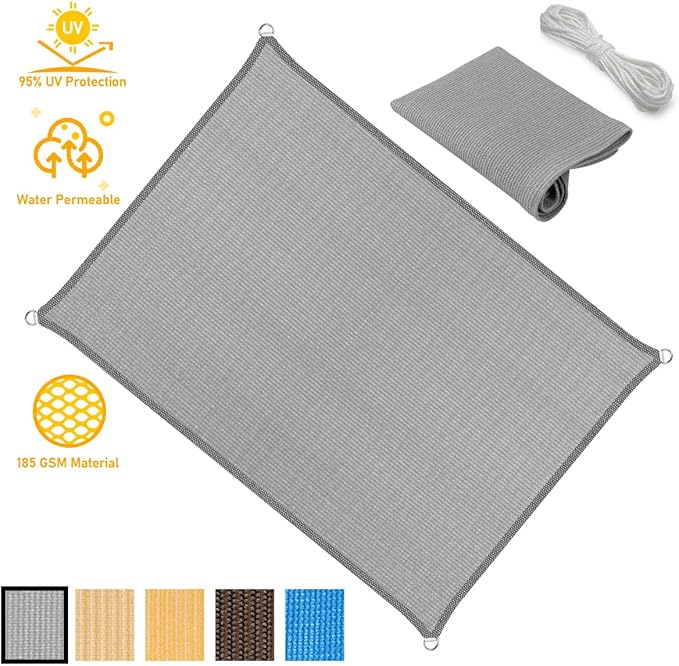 10' x 14' Gray Sun Shade Sail Straight Edge Canopy Awning Pergola Cover, for Outdoor Patio Lawn Garden Backyard Carport