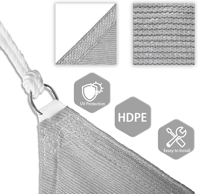 Patio Paradise 8' x 8' x 7'10" Sun Shade Sail Triangle Canopy, Permeable Shade Cloth Fabric Sunlight Block Patio Cover HDPE Deck Awning for Outdoor Backyard Pergolas Roof Shading, Light Gray