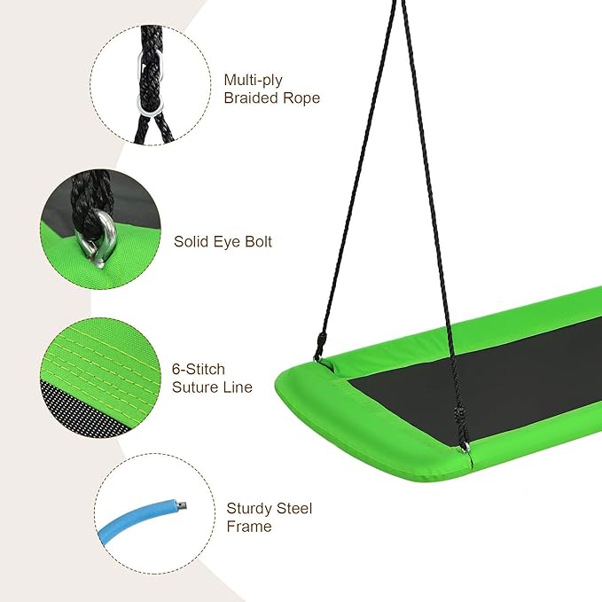 Costzon 700lb Giant 60'' Platform Tree Swing for Kids and Adults, Wear- Resistant Indoor/Outdoor Rectangle Swing with Durable Steel Frame and 2 Hanging Straps for Porch, Backyard (Green)