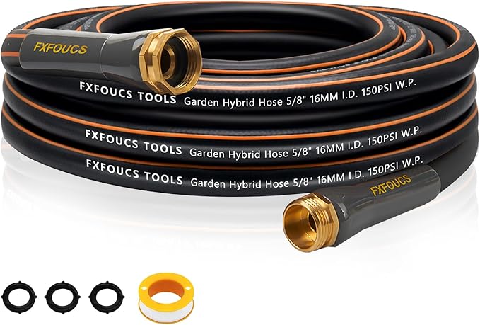 Heavy Duty Garden Hose ? 5/8 Inch Flexible, Lightweight Hybrid Hose with 600 PSI Burst Pressure, Swivel Handle, and Durable Copper Male/Female Fittings (Black, 25FT)