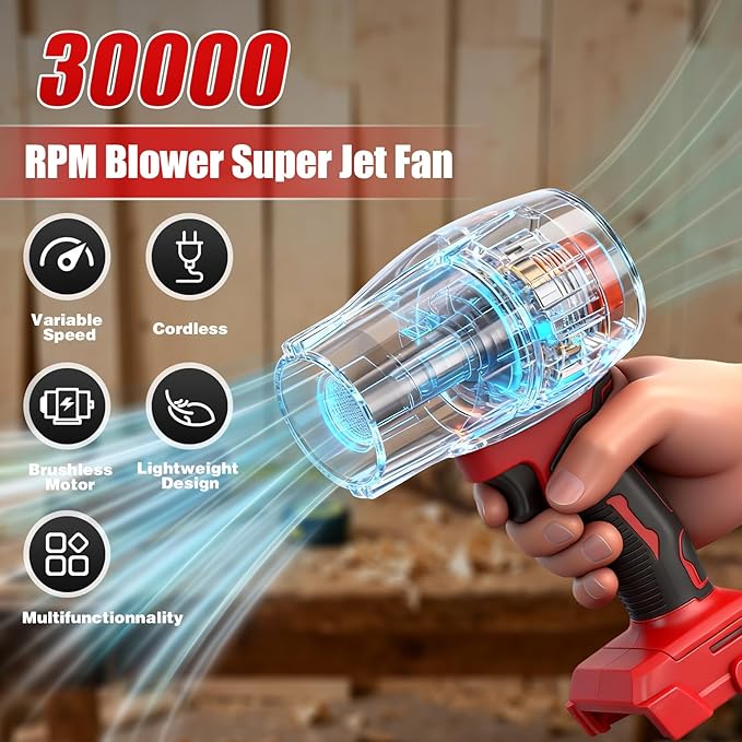 Electric Cordless Leaf Blower Compatible for Milwaukee 18V Batteries(No Battery), Handheld Jet Fan Air Blower for Patio Cleaning, Lawn Care, Blowing Leaves and Dust (Compatible for Milwaukee Battery)