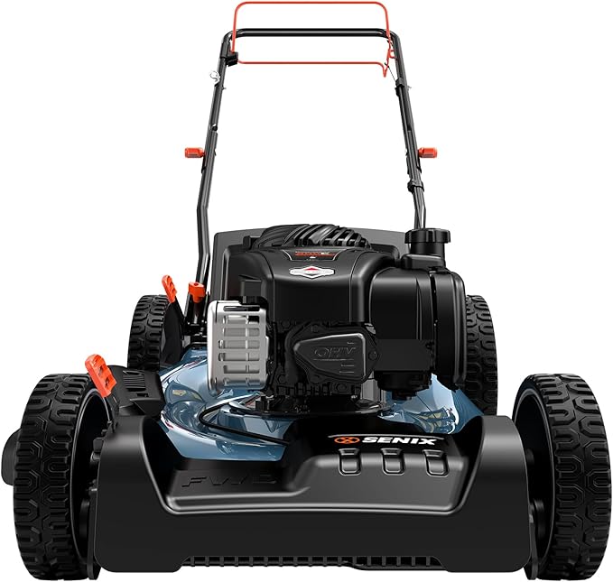 SENIX Self Propelled Gas Lawn Mower 21''- 140 cc 4-Cycle Briggs & Stratton Engine, 3-in-1 Bagging, Mulching, and Side Discharge, 6 Heights Adjustment, Gas Lawn Mower