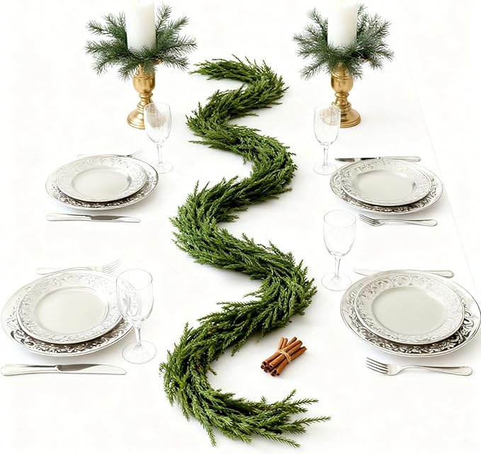 Christmas Garland 9FT Real Touch Artificial Pine Garland, Christmas Greenery Garland for Mantle Decorations, Christmas Garland for Stairs Railing, Wall, Table, Indoor Outdoor Holiday Decor