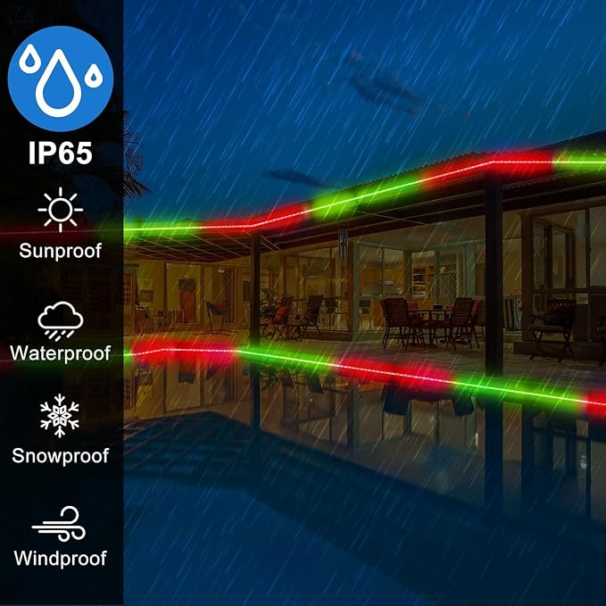 Christmas Rope Lights Outdoor, 33Ft 400 LED Red and Green String Lights, Waterproof Tube Light Plug in 8 Modes Timer Memory, Permanent Christmas Lights for Tree Fence Yard House Decorations