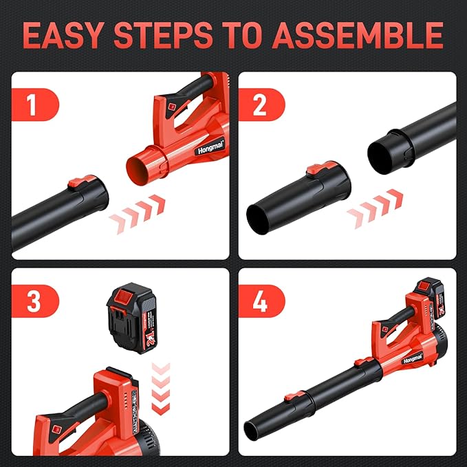 Leaf Blower Cordless, 500 CFM 21V Electric Cordless Leaf Blower with 4.0Ah Battery and Charger, Lightweight, 6 Speed Modes, for Lawn Care, Patio, Blowing Leaves and Dust (Red)