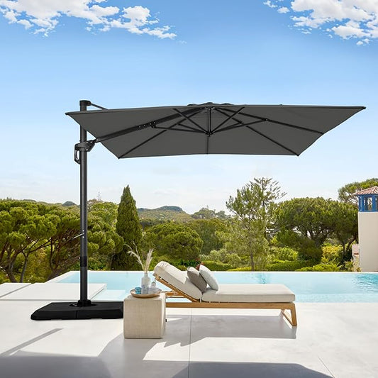 GREEN PARTY 9x12 ft Cantilever Patio Umbrella, Rectangle Offset Outdoor Umbrellas with 360° Rotation, 5-Year-Non-Fading Hanging Pool Umbrella for Garden Deck Poolside - Grey