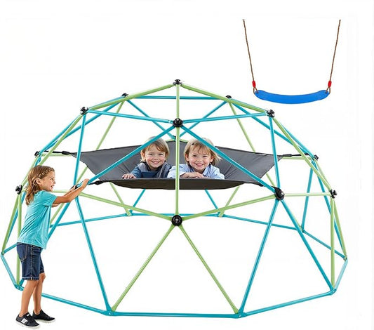 VEVOR Climbing Dome, 10FT Geometric Dome Climber with Swing & Hammock, 1000LBS Loading Kid's Jungle Gym Playground, Easy-Assembly Outdoor Backyard Climbing Equipment for Boys Girls 3 to 10 Years Old