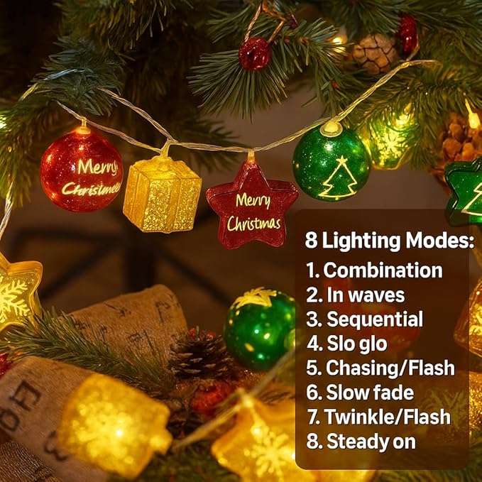 Christmas Decorations Indoor Outdoor Lights 13.12FT 20 LED 8 Modes – Battery Powered String Lights, Christmas Ball Ornaments for Wall Xmas Tree, Home & Holiday Decor, Balcony Party Ornaments