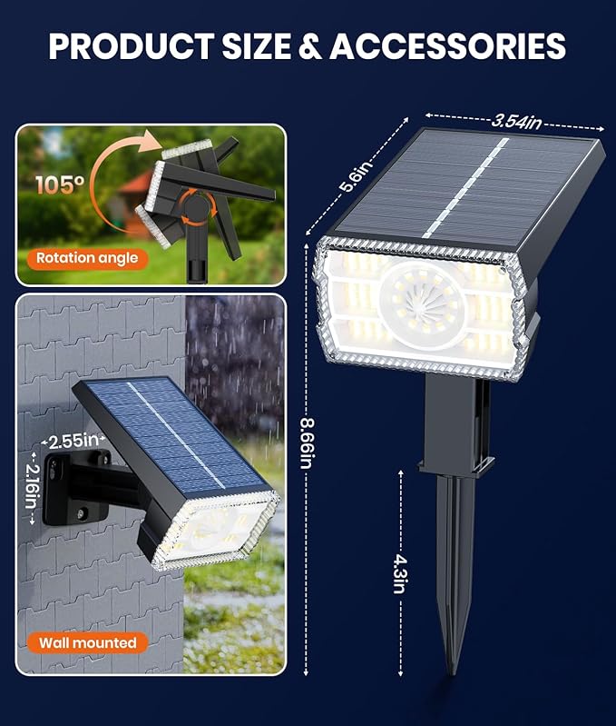 12 Pack Solar Spotlights Outdoor Waterproof IP67,Adjustable Wall&Ground Solar Lights Powered with 3 Colors, 3 Modes, Dusk to Dawn for Pathway/Garden/Yard/Patio/Driveway/Landscape Lighting Outside