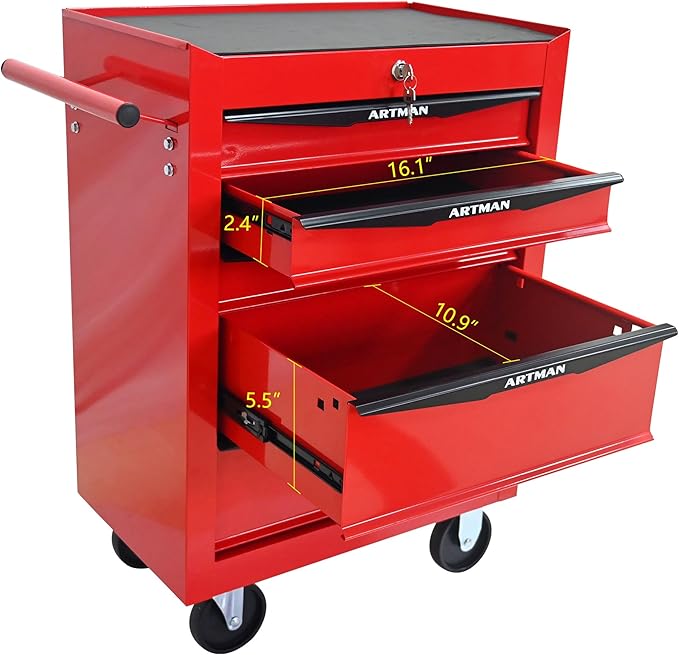 RYH 5 Drawers Rolling Tool Chest - Heavy Duty Mobile Tool Cart with Locking Wheels & Ball Bearing Drawers, ?30.5 H x 20.9 W x 13 D Garage Tool Storage Cabinet (Red, 5 Drawers)