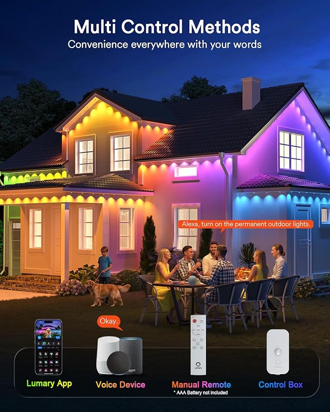 Lumary Smart Permanent Outdoor Lights 2 with Remote & Slide-Base, 150ft with 90 RGBAICW LEDs 5400lm for Daily & Accent Lighting, 110+ Scene for Halloween Christmas Decor, Work with Alexa Google, White