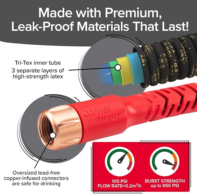 Pocket Hose Copper Head Expandable Garden Hose 75ft with Pocket Pivot, No Tangles, AS SEEN ON TV, 360¡Æ Swivel, Tri-Tex Tubing, Force Field Jacket, Lead-Free, No-Kink, Anti-Burst w/APT