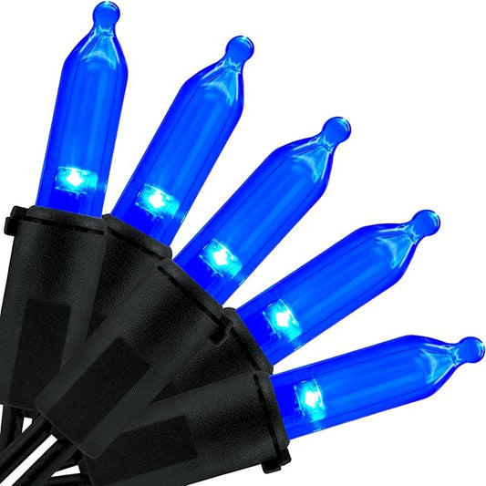 YULETIME Blue LED Christmas Lights with Black Wire, 33 ft 100 Count UL Certified Commercial Grade Halloween String Light Set (Blue - Black Wire)