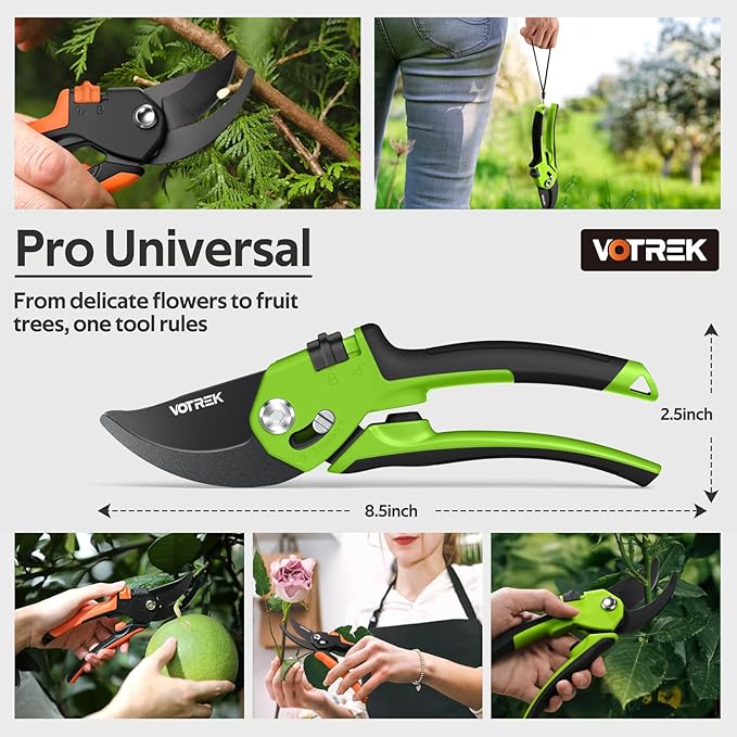 Pruning Shears for Gardening, [Patented Stepless Handle Opening] - Garden Clippers with Ultra-Sharp SK5 Steel for Weak Hand, Universal Fit for All Hand Sizes, Effortlessly Cuts 1-Inch Branches