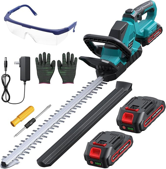 20'' Hedge Trimmer Cordless with Battery, Electric Handheld Bush Clipper with 2 Pack Rechargeable Batteries, 3000RPM 180¡Æ Rotatable Head, 2/3'' Blade Gap