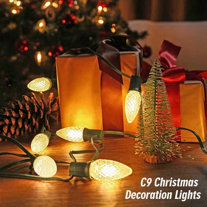 C9 Christmas String Lights, 100 Feet Waterproof Connectable Green Wire Fairy Lights, Christmas Lights for Indoor Outdoor Home Yard Roof Xmas Tree House Decorations, 100+4 Bulbs, Warm White