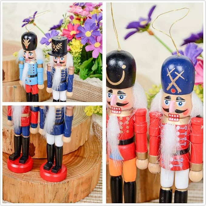 6 PCS Christmas Nutcracker Ornament Set, 4Inch Nutcrackers Tree Ornaments Set, Nutcracker Figures with Opening Mouths Christmas Decorations for Xmas Tree, Table Decor