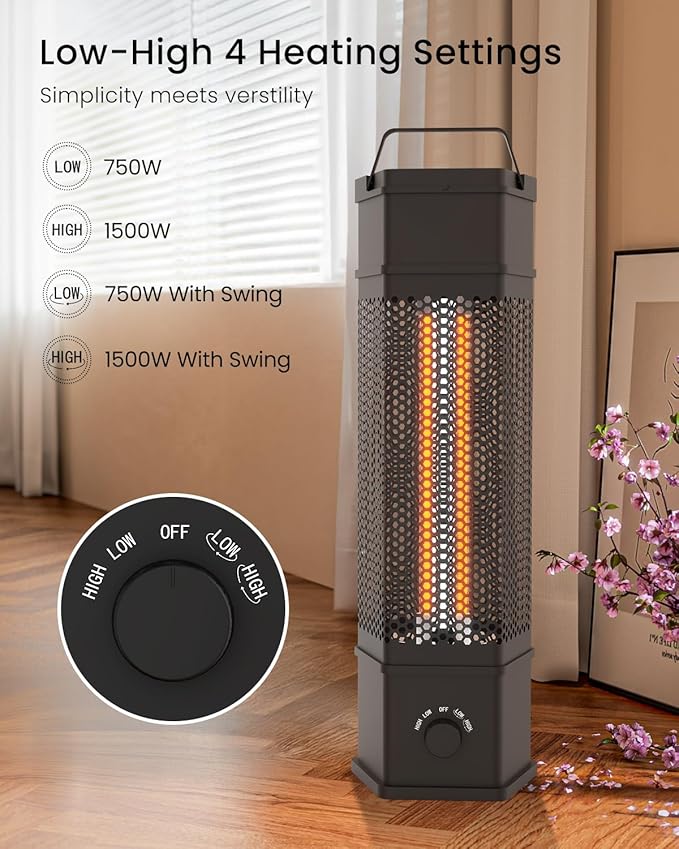 Electric Patio Heater Outdoor Indoor Use, 360¡ÆAll-round Heating, 1500W Infrared Tower Heater, Tip-Over & Overheat Protection Portable Space Heater for Large Room, Backyard, Home