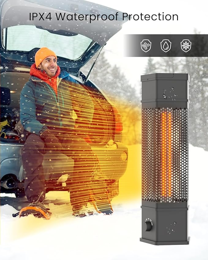 Electric Patio Heater Outdoor Indoor Use, 360¡ÆAll-round Heating, 1500W Infrared Tower Heater, Tip-Over & Overheat Protection Portable Space Heater for Large Room, Backyard, Home