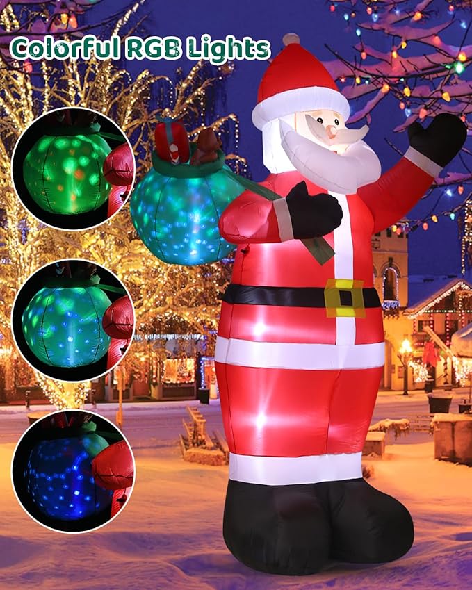 12 FT Giant Christmas Inflatable Santa Claus Outdoor Yard Decor with LED Lights and Metal Stakes - Blow Up Holiday Lawn and Garden Decoration- Perfect for Festive Home Display