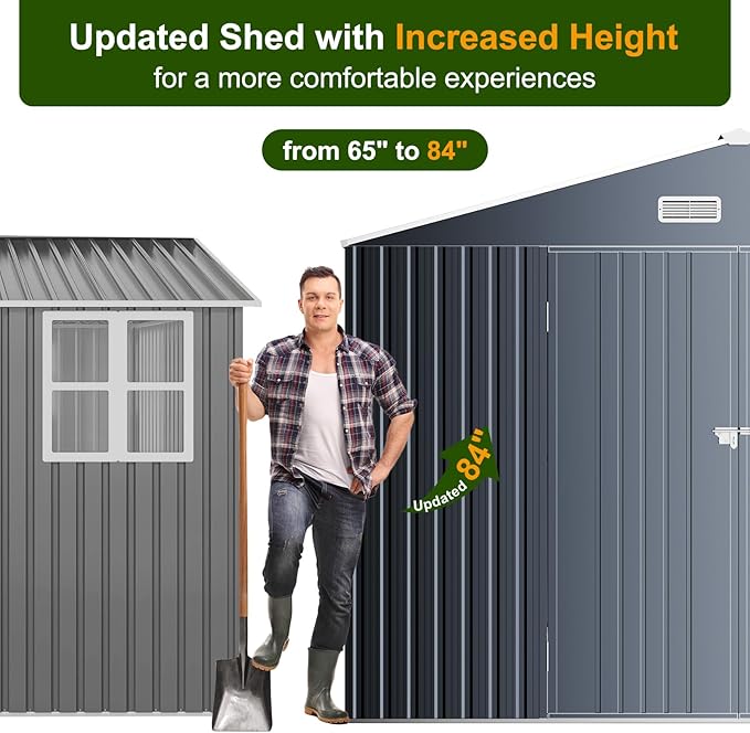 12x10 FT Metal Sheds & Outdoor Storage: Heavy Duty Garden Sheds with Dual Transparent Roof Panels, DIY-installable Windows & Lockable Doors, Weatherproof Tool Shed for Backyard, Garden, Patio, Grey