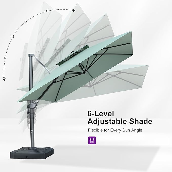 PURPLE LEAF 10' x 13' Cantilever Patio Umbrella Outdoor Umbrella with 330lbs Base Large Rectangular Windproof Offset Umbrella for Pool Deck Garden, Mint Green