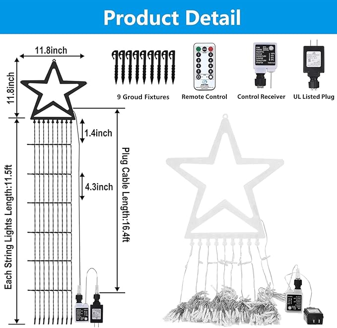 Decute Christmas Decorations Outdoor String Lights 8 Modes and Timer with Remote, Waterproof 320 LED Christmas Tree Lights Star Lights for Yard Garden Backyard Wedding Holiday Decor Cool White