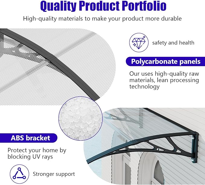 Awning for Outside, 32x80 UV-Resistant Rain and Snow-Proof House Overhang Canopy, Polycarbonate Door Awnings Exterior for Outdoor Patio, Porch, Deck, Window