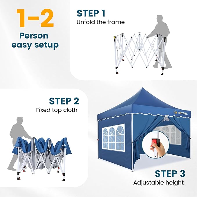 HOTEEL 10×10 Pop Up Canopy with 4 Sidewalls, UV 50+ and Waterproof Canopy Tent 10×10, Thickened Frame, Large Space Easy Pop Up Canopy, Outdoor Canopy for Weddings, Beaches, Parties, Patio (Blue)