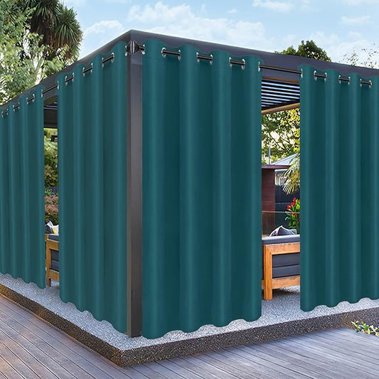 PureFit Outdoor Curtains for Patio Waterproof Weatherproof, UV and Fade Resistant Outside Curtains for Gazebo, Front Porch, Pergola, Sun Blocking Privacy Curtain, 52W x 95L inch, 1 Panel, Teal