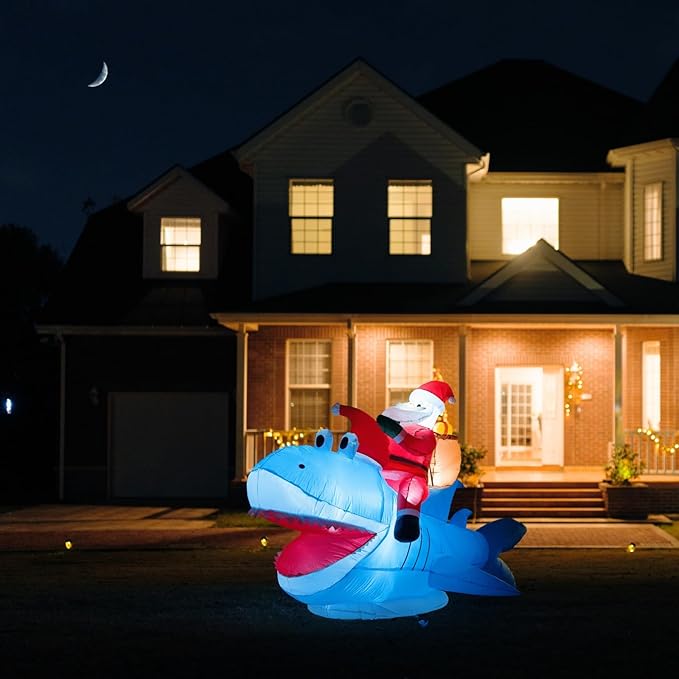 Christmas Inflatables Outdoor Decorations, 8.5 FT Funny Inflatable Santa Riding Shark, Christmas Blow Ups Yard Decor Outdoor Indoor Garden Lawn, Xmas Decor