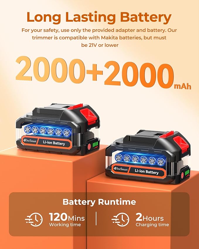 20'' Cordless Hedge Trimmer with Battery, 3000RPM Electric Handheld Bush Clipper with 2pcs 2000mAh Rechargeable Batteries, 180¡Æ Rotatable Head, 2/3'' Blade Gap Orange