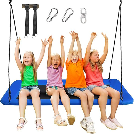 Costzon 700lb Giant 60'' Platform Tree Swing for Kids and Adults, Wear- Resistant Indoor/Outdoor Rectangle Swing with Durable Steel Frame and 2 Hanging Straps for Porch, Backyard (Blue)