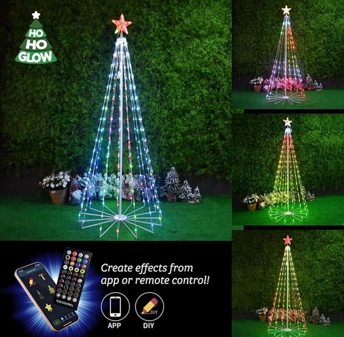Indoor and Outdoor 8ft 355 Smart LED Christmas Tree with Adjustable Lights Music Modes, and Scenes with App Control, Pre-Lit Seasonal Decoration