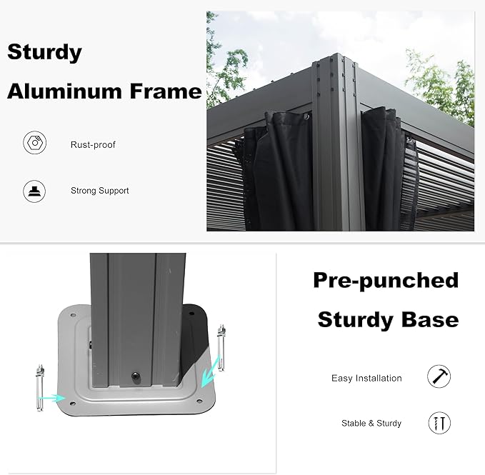Domi 12x20FT Louvered Pergola, Full Aluminum Pergola with Adjustable Louvered Roof, Outdoor Pergola with Waterproof Curtains and Netting, Gray