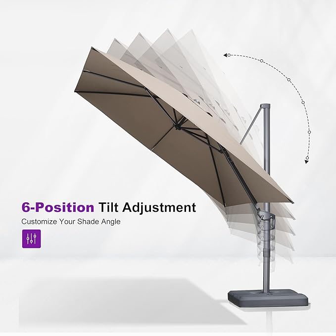 PURPLE LEAF 10' X 13' Patio Umbrella Large Rectangle Outdoor Aluminum Cantilever Umbrella with 3-Year Fade Resistance Recycled Fabric and 360-degree Rotation for Deck Pool Garden,Sand Dune