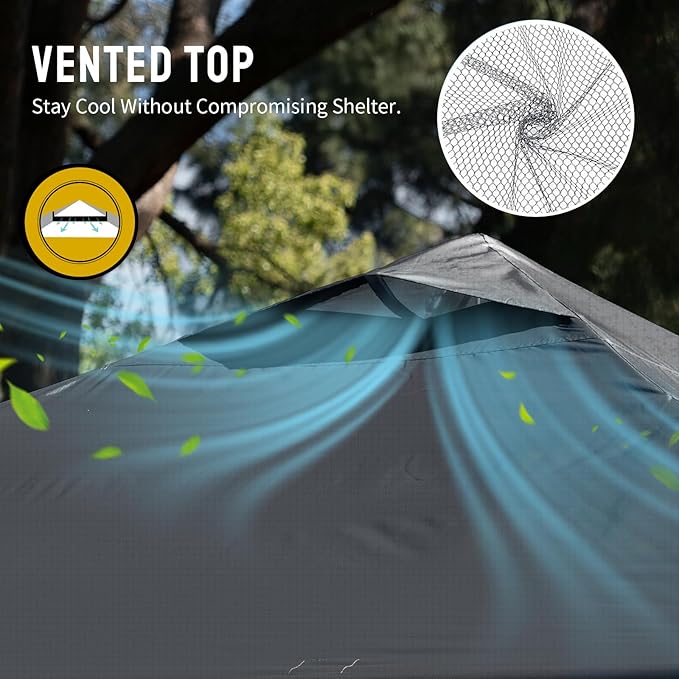 CROWN SHADES 12x12 Pop Up Canopy - Beach Tent with One Push Setup - Easy Outdoor Sun Shade Shelter for Events, Parties - Gazebo with STO-N-Go Cover Bag, Silver Coated Top, Grid Grey