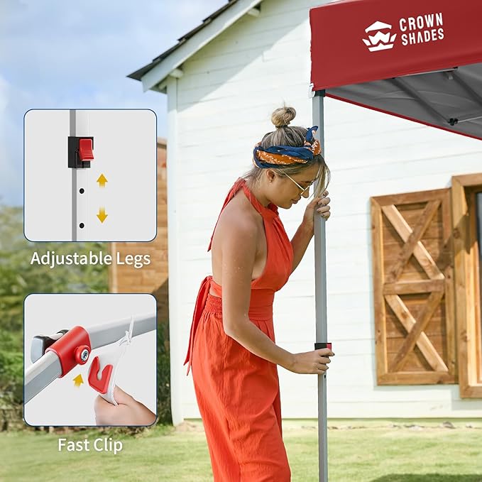 CROWN SHADES 12x12 Pop Up Canopy Tent Instant Commercial with 150D Silver Coated Fabric Including 1 Removable Sidewall, 4 Ropes, 8 Stakes, Weight Bags, STO 'N Go Bag, Red