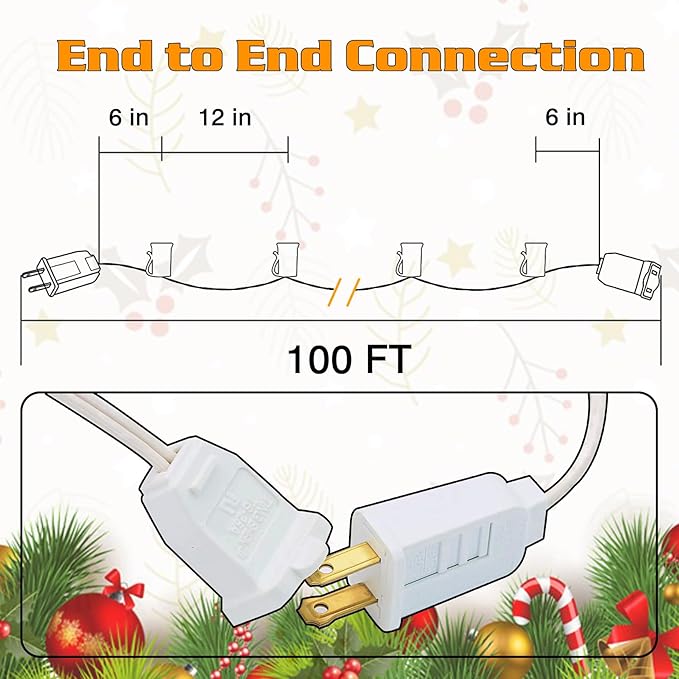 100FT C9 Light String Christmas Stringer, E17 Light Sockets 12" Spacing, C9 Stringer Set White Outdoor String Light Strand for Wedding Patio Event Lighting Decor, White Wire