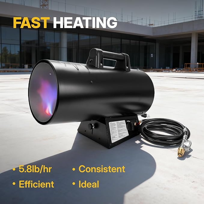 125,000 BTU Portable Forced Air Propane Heater - 10 ft Hose & Regulator Included, Adjustable Torpedo Heater for Garage, Construction Sites, Jobsite, Patio