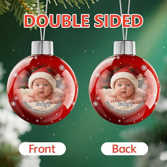 Personalized Babys First Christmas Ornament 2025 Girl Boy - Custom Christmas Balls, Xmas Newborn Gifts Keepsake Babys 1st Year Ornaments, Elegant Christmas Decor for New Parents