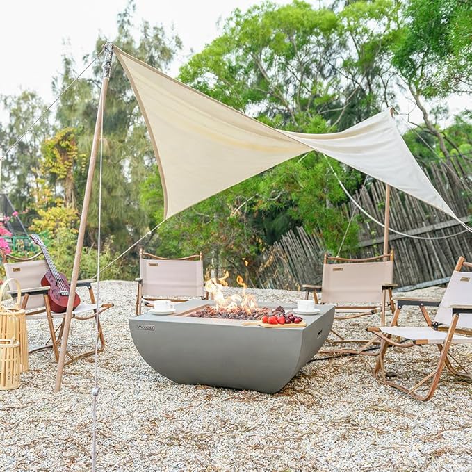 Westport Concrete Fire Pit - 34 x 34 Modern Fire Pit & Outdoor Fireplace Includes Lava Rocks for Garden, Deck & Indoor Heating