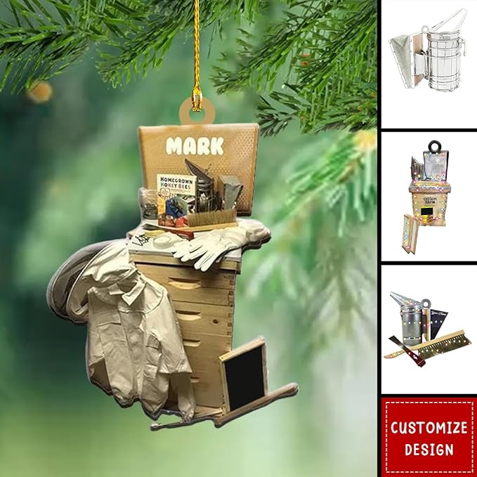 GABITA Personalized Beekeeper Ornament, Custom Name 2D Flat Beekeeping Tool Box Christmas Tree Decoration, Beehive Ornament Xmas Tree Decor, Gift for Bee Farmer