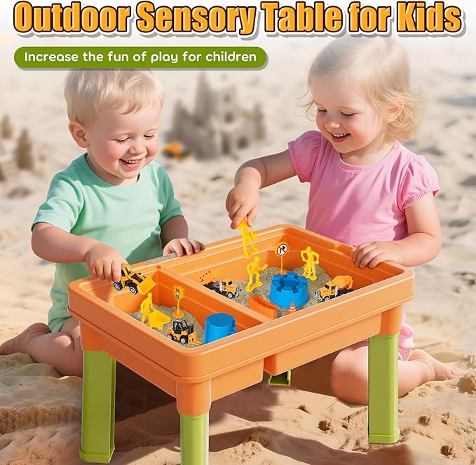 Lehoo Castle Sensory Table with Sensory Sand, Indoor Sensory Bin with Lid & 2.6lbs Play Sand, Construction Kit with 6 Alloy Trucks & Castle Molds, Sensory Toys for Toddler Boys and Girls