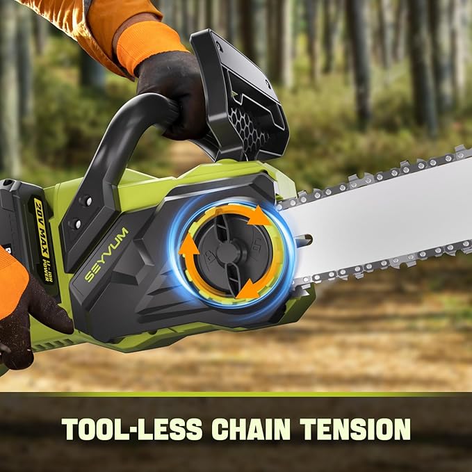 SEYVUM Brushless 40V 16 Inch Chainsaw with 2 x 4.0Ah Batteries, Electric Chain Saw Cordless with Tool-free Chain Tension, Auto Oiling, Heavy-Duty for Tree Felling, Firewood Cutting, Pruning