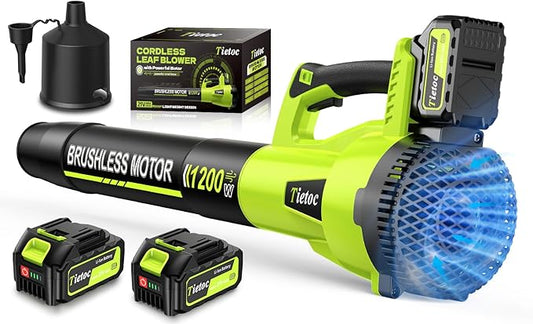 Tietoc Leaf Blower Cordless with 2¡¿5.0Ah Battery and Fast Charger,1200W Handheld Blower for Lawn Care,6 Speed Powerful Electric Leaf Blower for Snow Removal,Patio,Dust,Car Blowing Water