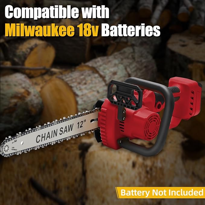 Chainsaw for Milwauke M18 18V Battery, Cordless Chainsaw with 12-Inch Chain and Bar for Wood Cutting, Tree Trimming (only tool)