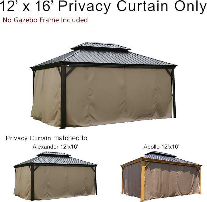 Kozyard Gazebo Privacy Curtain Outdoor Waterproof Sidewall for Hardtop Gazebo, OEM Replacement for Patio Gazebo Curtains for Alexander, Caesar, Rosana and Apollo Model (12ft x 16ft, Brown)