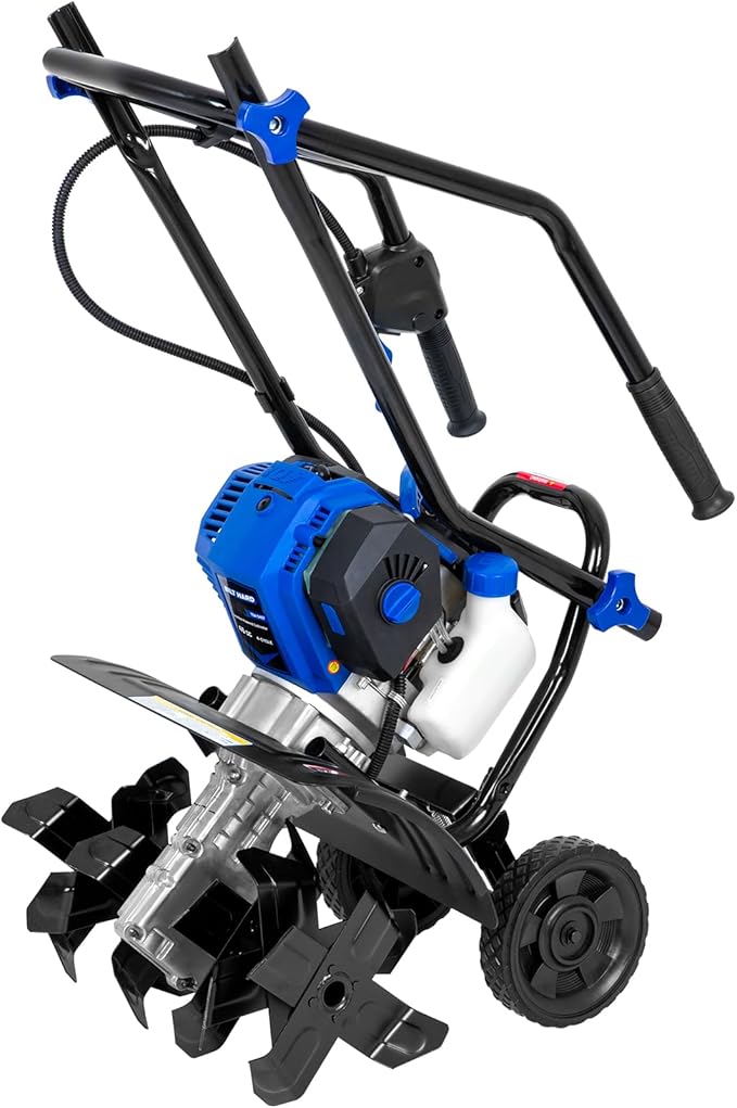 BILT HARD 46cc 4-Cycle 1.9HP Gas Powered Tiller Cultivator - 16 Heavy-Duty Steel Tines Rototiller, Adjustable Wheels & Cushioned Handle Grips for Plowing, Tilling, Weeding in Garden, Farm