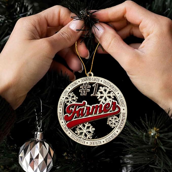 #1 Farmer Wooden Christmas Ornament – Rustic Holiday Tree Decoration, for Farmers, Country Farmhouse Ornament, Stocking Stuffer Keepsake for Hardworking Farmers & Ranchers